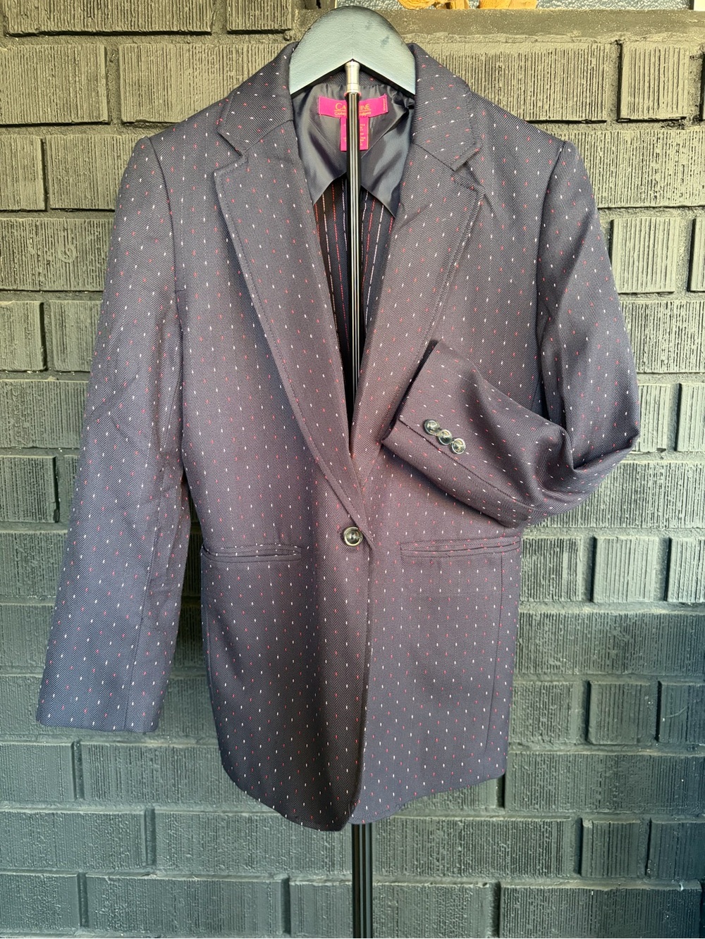 Navy Blazer with Pink Micro-Dot Pattern